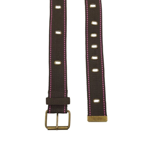 Brown & Pink Adjustable Polyester Belt With Brass Buckle Size 13, 35-39" x 1.5" - Picture 3 of 10